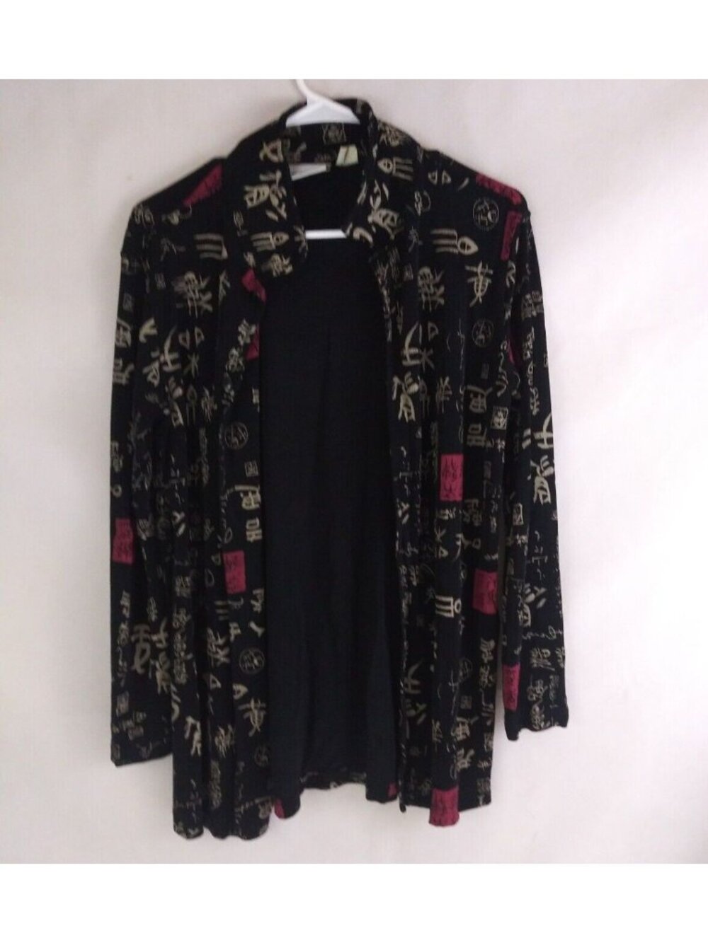 Shego's Women's Oriental Design Long Sleeve Open Front Shawl Shirt Size Medium